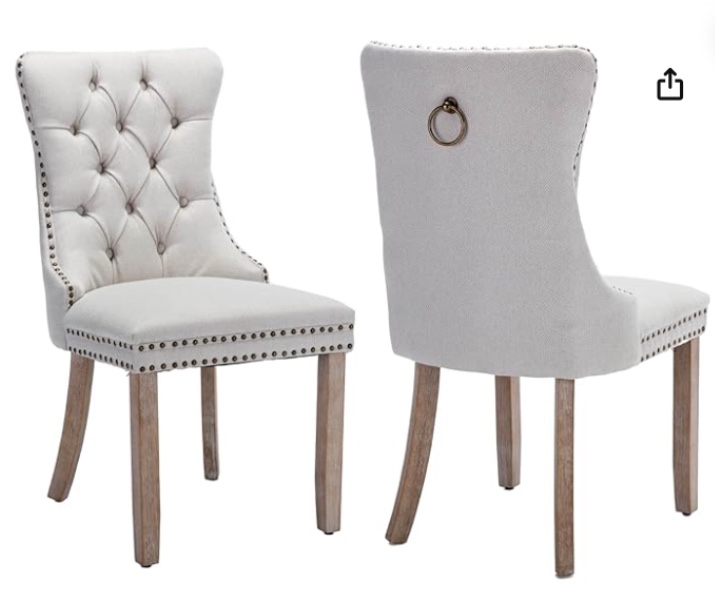 (different color of legs to stock photo) Beige Linen Dining Chairs Set of 2,Tufted Dining Chairs with Nailhead Trim,Upholstered Dining Chair with Solid Wood Legs for Kitchen,Dining Room,Living Room