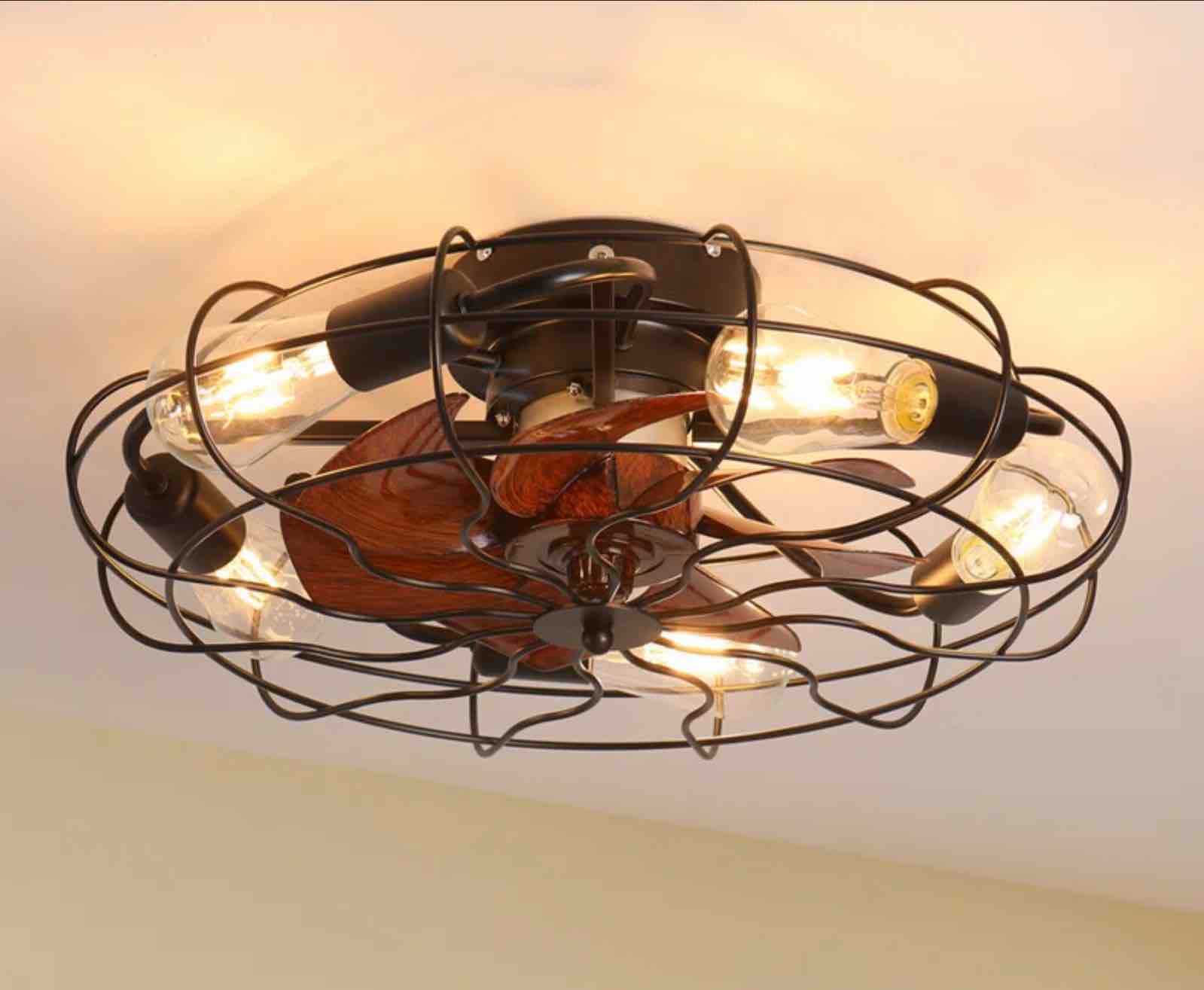 (similar to stock photo ) Guinel 19.7" Low Profile Caged Ceiling Fan with Lights Remote Control
