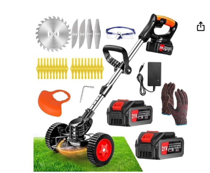 Cordless Weed Wacker 2.0Ah Battery Powered, Electric Weed Trimmer with 2Pcs Batteries,3-in-1Stringle