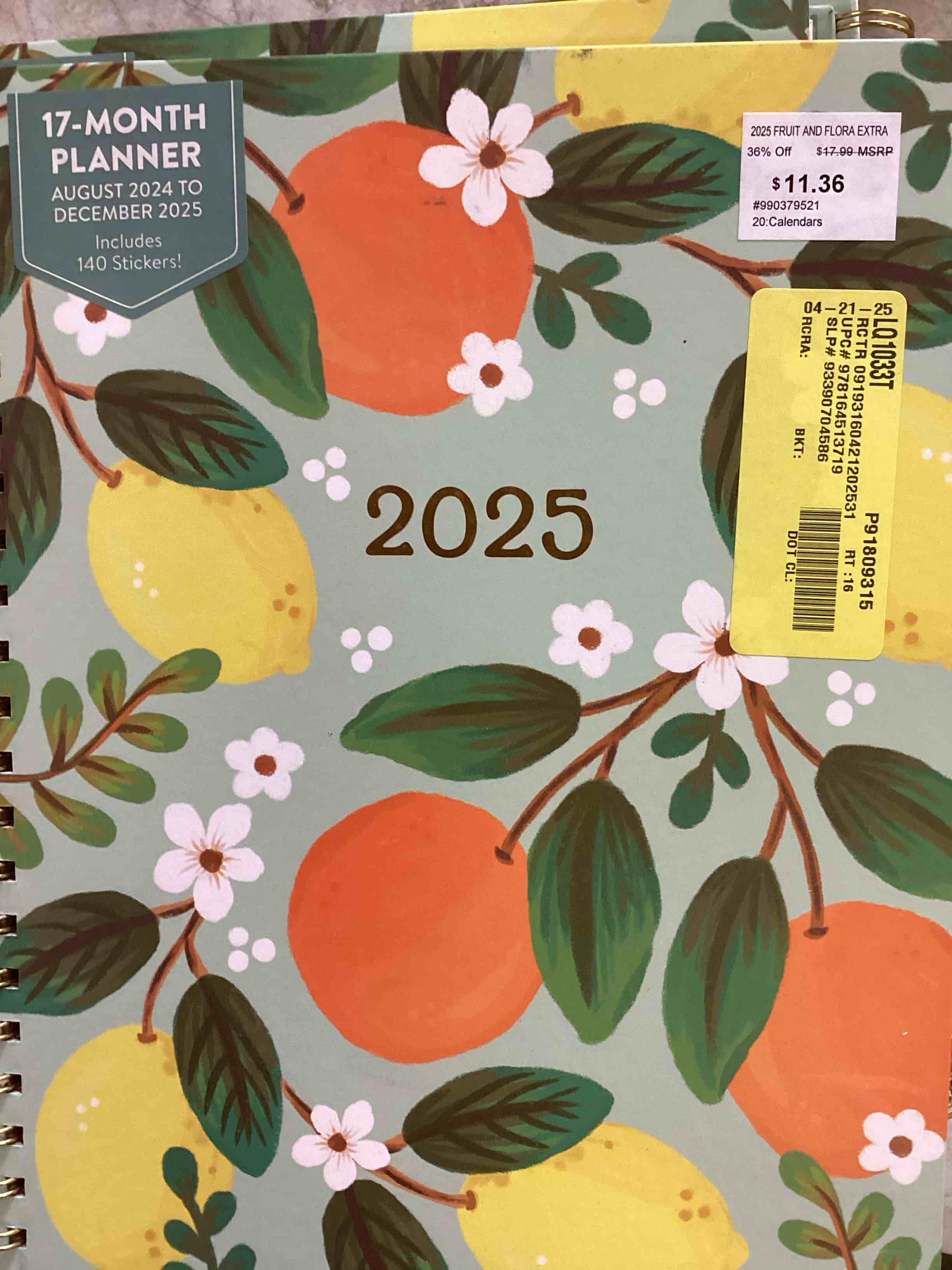 2025 Bella Flora: Extra Large Spiral Planner (17 Months August 2024 to Dec 2025)