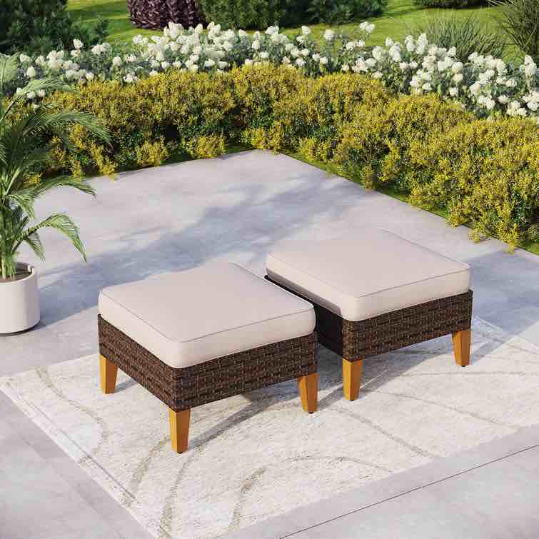 (incomplete) Argyri Wicker Outdoor Patio Ottomans Cushion Color: Beige