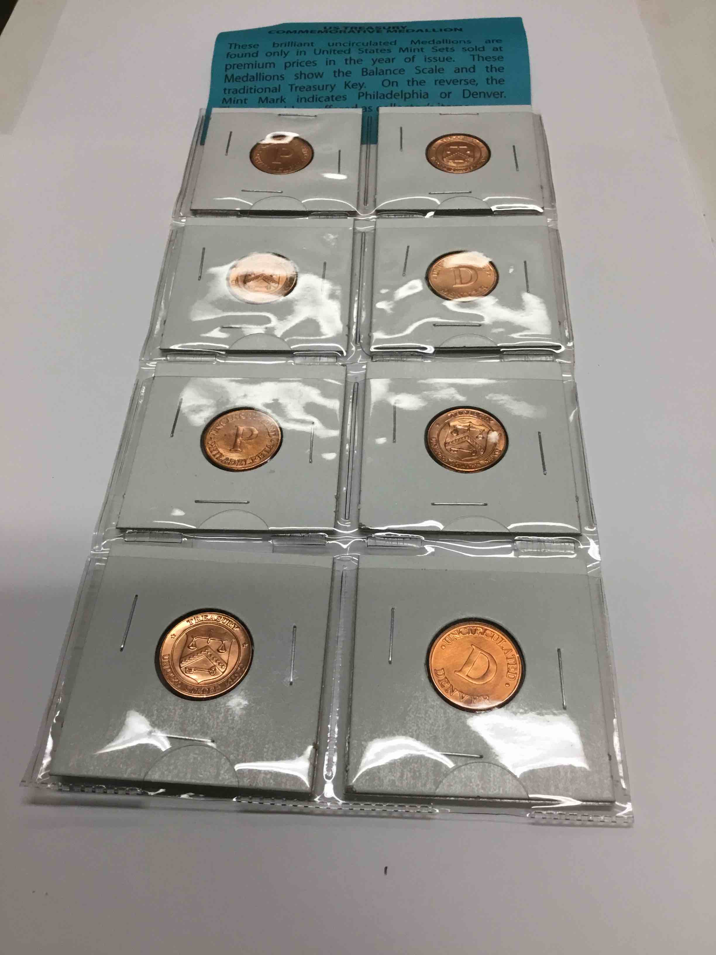8 Brilliant Uncirculated U.S. Treasury Commemorative Medallions 