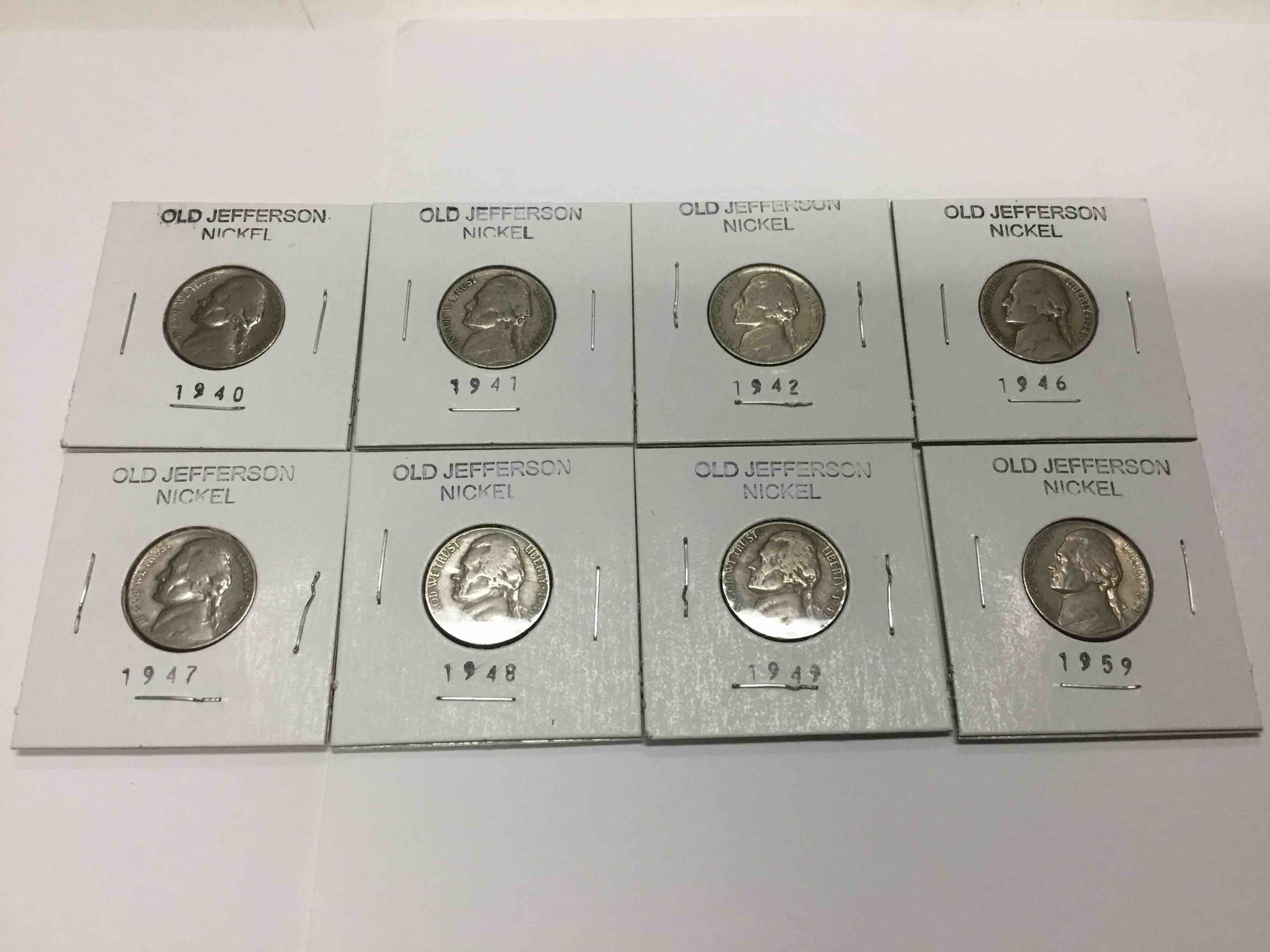 8 Old Jefferson Nickels 