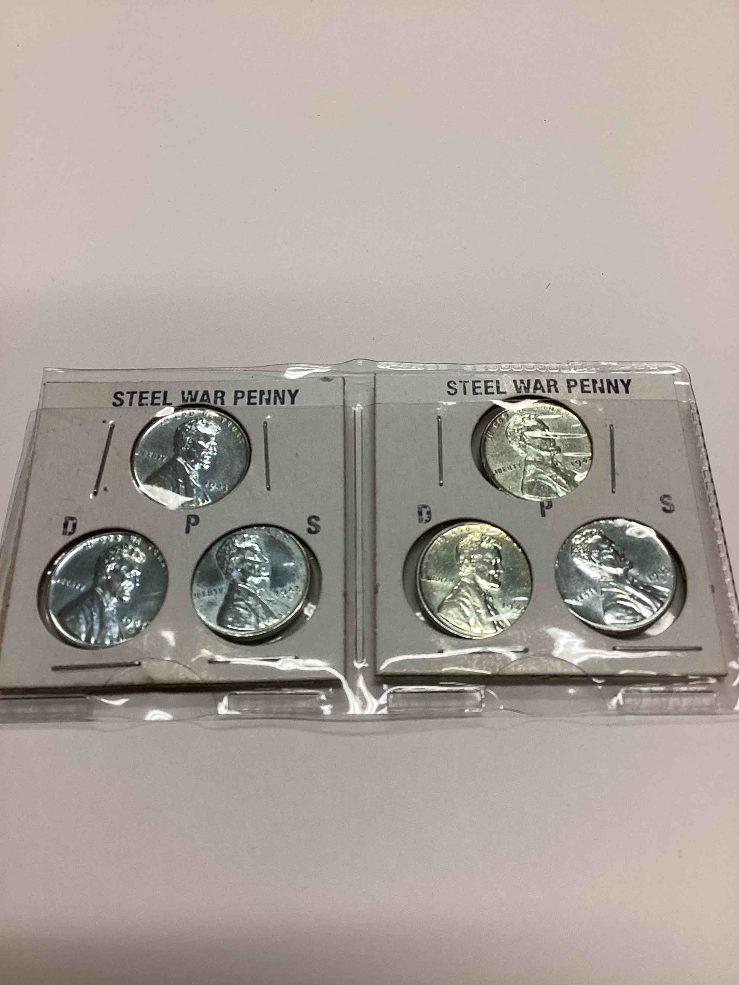 Lincoln Wheat Pennies made of steel and issued during World War II. 