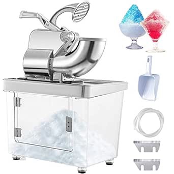EVOR 110V Commercial Ice Crusher 440LBS/H, ETL Approved 300W Electric Snow Cone Machine with Dual Blades, Stainless Steel Shaved Ice Machine with Safety On/Off Switch for Family, Restaurants, Bars