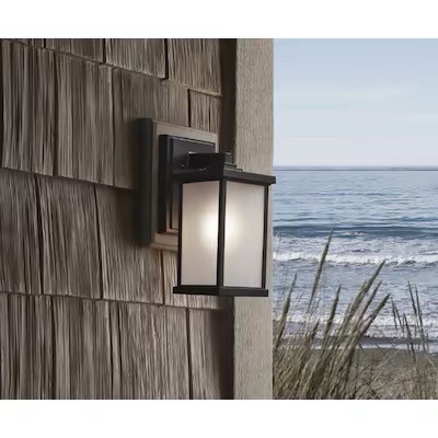 Project Source Talen 1 -Light 14.4-in H Black Hardwired Outdoor Wall Light