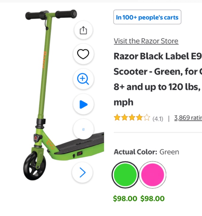 Razor Black Label E90 Electric Scooter - Green  for Child Ages 8+ and up to 120 lbs  up to 10 mph