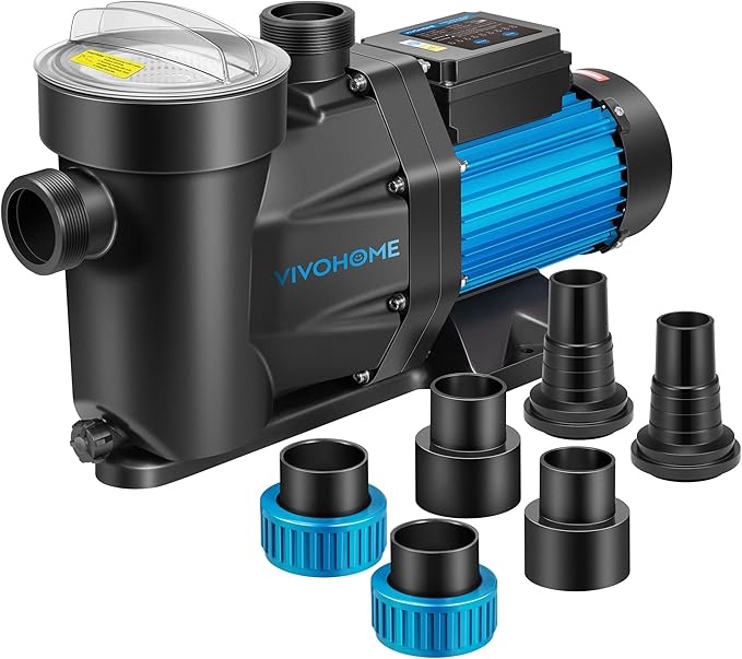 vivohome 1.5hp 6360gph self-priming pool pump with timer, 115v for in/above ground pools, 1.5" pvc pipe & hose fittings w/strainer basket