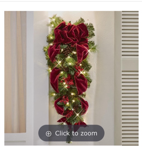 the cordless prelit holly/berries/ribbon holiday trim (sconce)