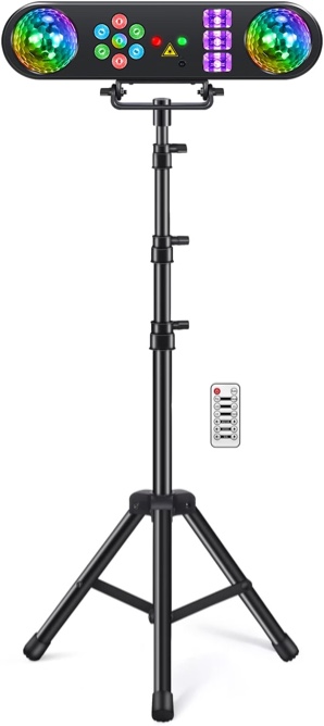 Telbum DJ Lights with Stand, 5 in 1 Party Bar Light Set with Rotating Ball, Strobe, UV, Colorful LED Par Light and Pattern Lights, Sound Activated DJ Lighting System for Disco Stage Gig Band Wedding
