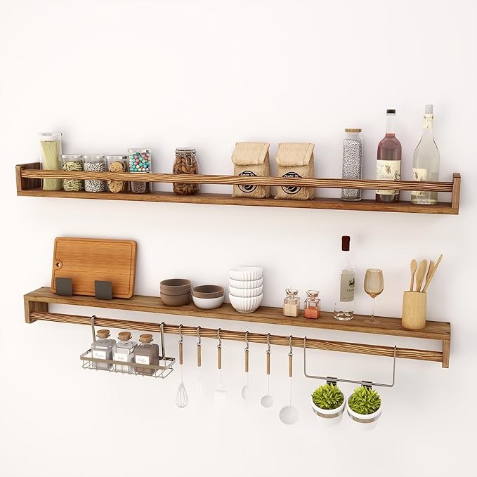 Nursery Floating Shelves for Wall,32 Inch Long Nursery Book Shelves Set of 2, Rustic Wood Picture Ledge Shelf for Bedroom, Bathroom, Living Room, Photo Frames, Office Decor-Brown