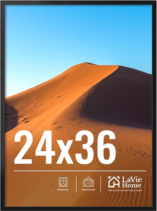 LaVie Home 24x36 Picture Frame for Wall Display, 24x36 Black Picture Frame with HD Plexiglas, 24 x 36 Poster Frame 1 Pack, Display Frame for Vertical or Horizontal, Classic Collection