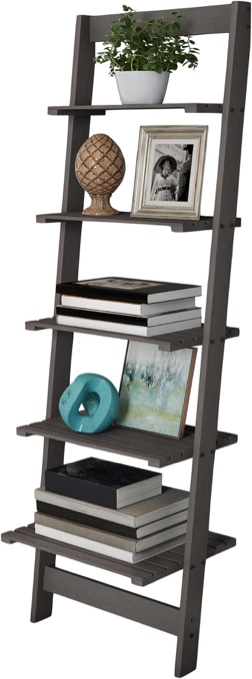 Lavish Home Skinny Ladder Bookshelf - 5-Tier Shelving Unit - Whitewash Wood Farmhouse Decor for Living Room, Bedroom, Office, and Entryway (Gray)