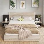 INCOMPLETE N820P210163E  SIMILAR TO STOCK PHOTO Wooden Floating Platform Bed With Led Lights And Built-in Nightstands