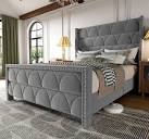 NOT COMPLETE 56" Velvet Wingback Bed Frame