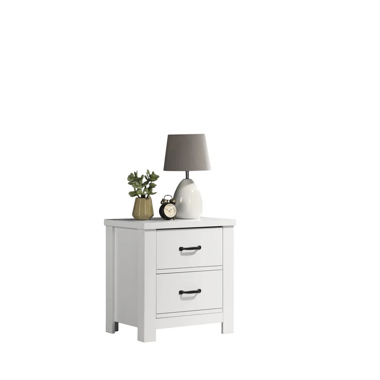 Cassini 21.5"W White 2-Drawer Nightstand Bedside Table