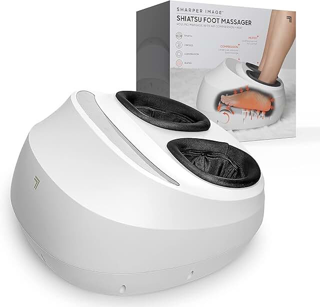 Sharper Image Shiatsu Foot Massager Rolling Massage with Air Compression, Relax Tired & Sore Toes with Heat Therapy, Adjustable Massage Levels, Fits up to Men’s 12/Women’s 14, Holiday Gift