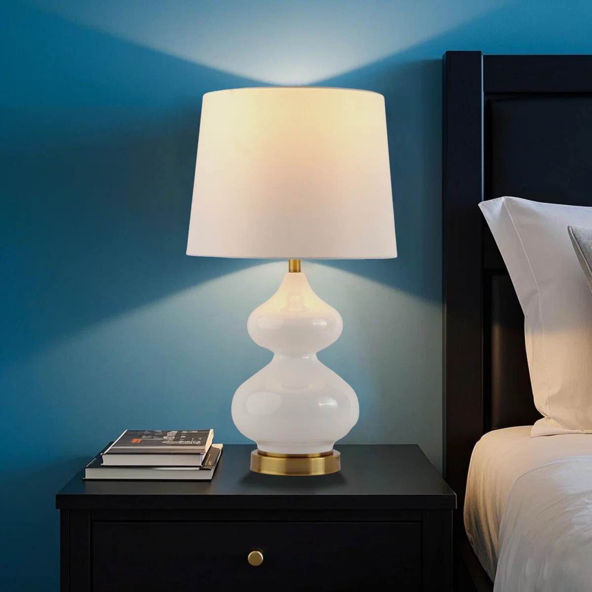 23"H 3 Way Gourd Shaped Glass And Metal Table Lamp For Living Room Bedroom Entrance Endtable