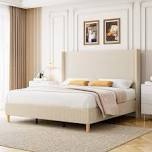 king size upholstered bed frame color cream