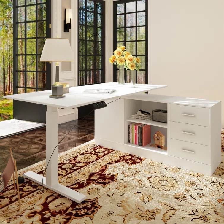 Lorentz 63 Inches W Height Adjustable L-Shaped Standing Desk With And Cabinet BOX 2