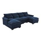 Alyzza Modern U-Shaped 6-Seat Sectional Sofa with Double Chaise & Lumbar Pillows – Sleeper Sofa for Apartments, Living Rooms Fabric: Navy Velvet
