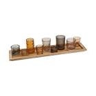 (incomplete, only 9 pieces) Creative Co-Op Wood Tray with 9 Brown Glass Votive Holders (Set of 10 Pieces)