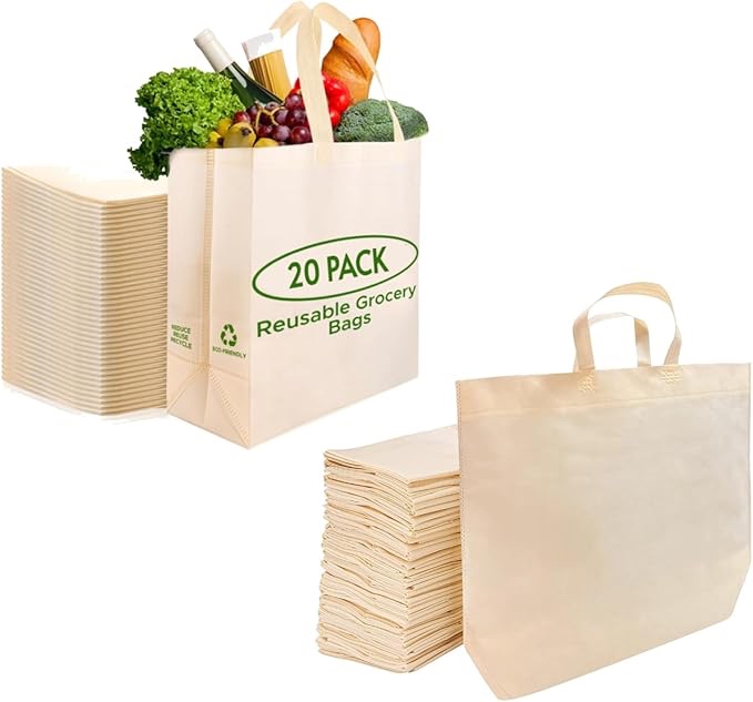 Simply Cool 20 pack Reusable Bags Reusable Tote Bags Cream