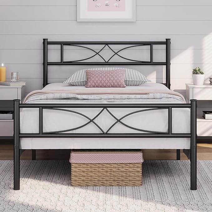 Incomplete | box #1/2 Queen Metal Bed Frame, Platform Bed Frame, Mattress Foundation with Curved Design Headboard