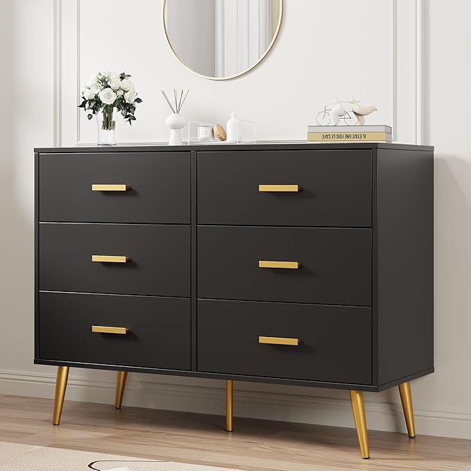 (Reference image) IDEALHOUSE Black Dresser for Bedroom, Large 6 Drawer Dresser with Deep Drawers & Metal Knobs, Modern