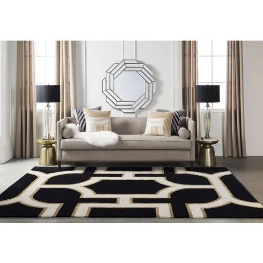 Ouellette Hand - Tufted Wool Black/Beige Area Rug 8’x10’