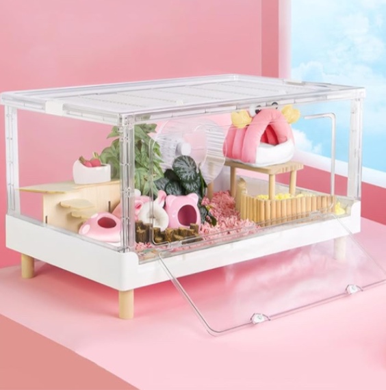 Hamster Cage & Guinea Pig Cages, Acrylic Cage for Small Aninal Pe Large Transparent Gerbil Cage and Habitats, Hedgehog, Dwarf Hanster, Ra Meuse, Ferret, Bunny, Quail, Bird, Extendable, Stackable