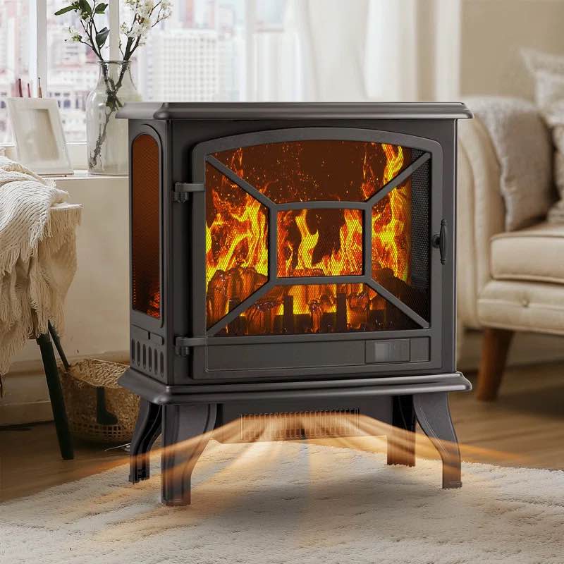Cythina 24 Freestanding Electric Fireplace Stove Heater with Remote