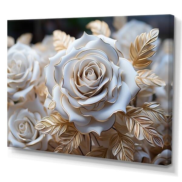 White And Gold Rose Passion On Canvas Print Format: White Floater Framed, Size: 24" H x 32" W x 1" D
