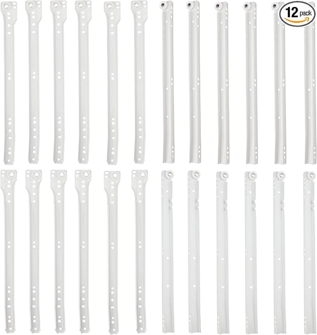 12Pairs 12 Inch Heavy Duty Drawer Rails with Mounting Screws,Bottom Mount Drawer Slide, Replace Drawer Track Hardware, Fits Bottom/Side-Mounted Drawer, White