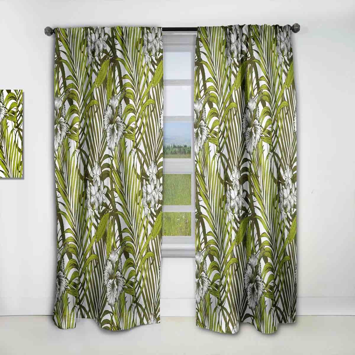 Tropical Palm Leaves I - Mid-Century Curtain - Velvet Room darkening - 1 panel Size per Panel: 52"W x 84"L