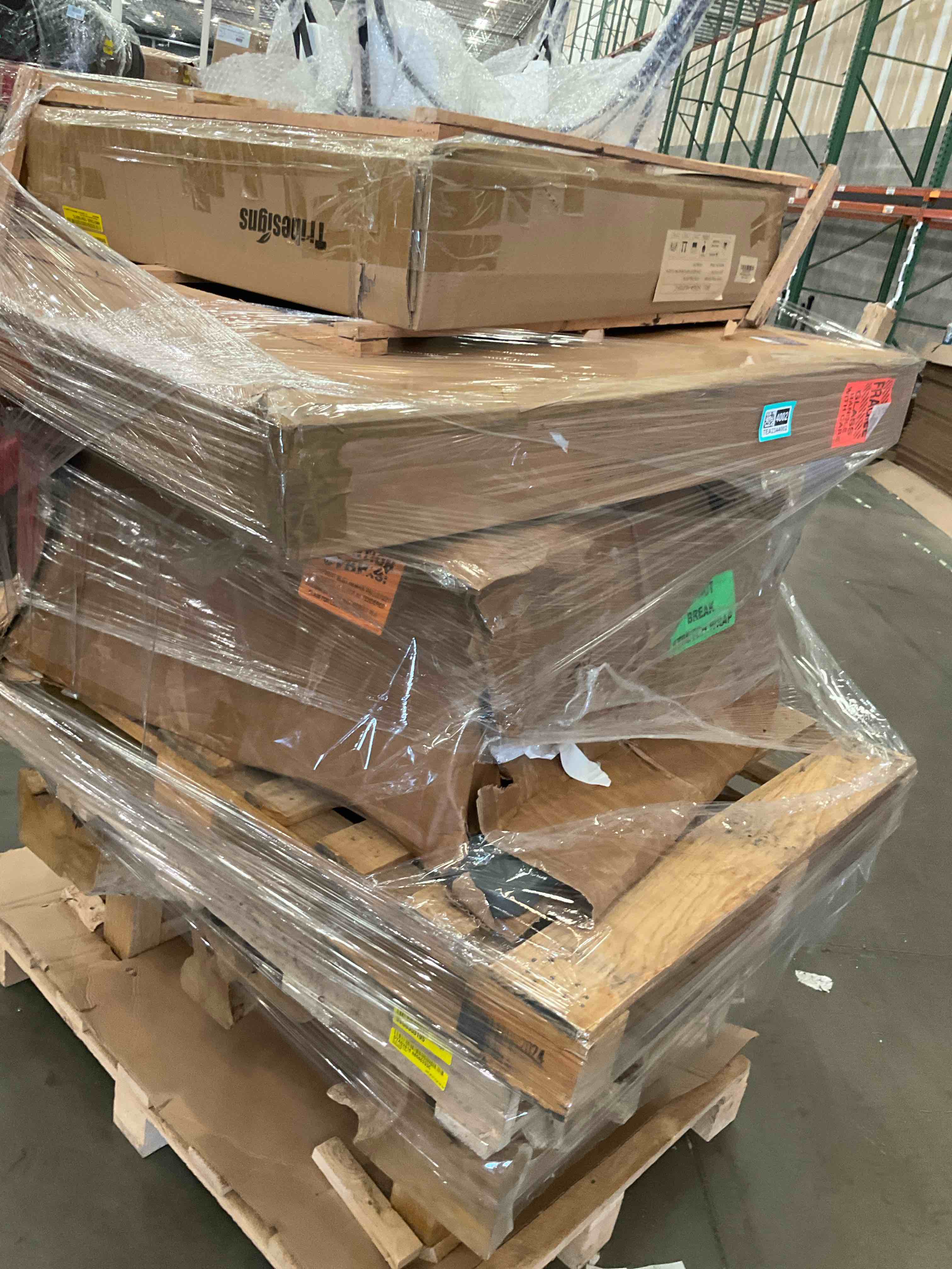 Gm pallet lot, natural solid wood table, executive desk parts and coffee table + more