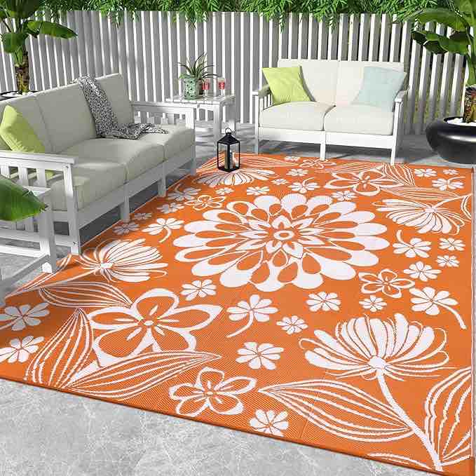 Ileading Large Plastic Outdoor Rug 9x12ft Modern Geometric Style Reversible Patio Area Rugs Waterpro