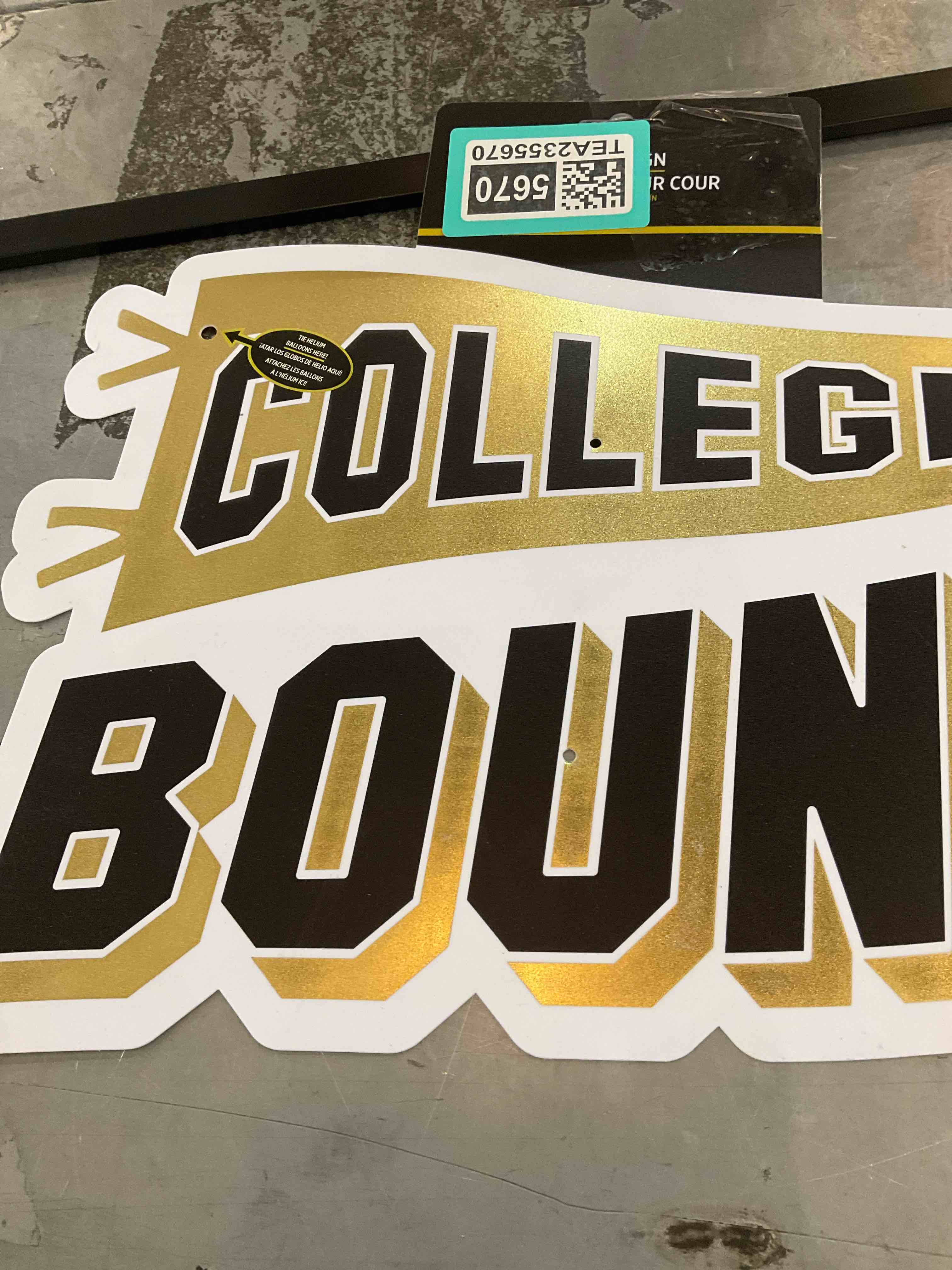 Plastic Yard Sign - 27"H x 15.5" W | 1 Pc., College Bound, Black & Gold