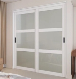 80" Assembled White Prefinished 3-Lite Tempered Frosted Glass Sliding Door With Hardware Kit Size: 72" x 80"