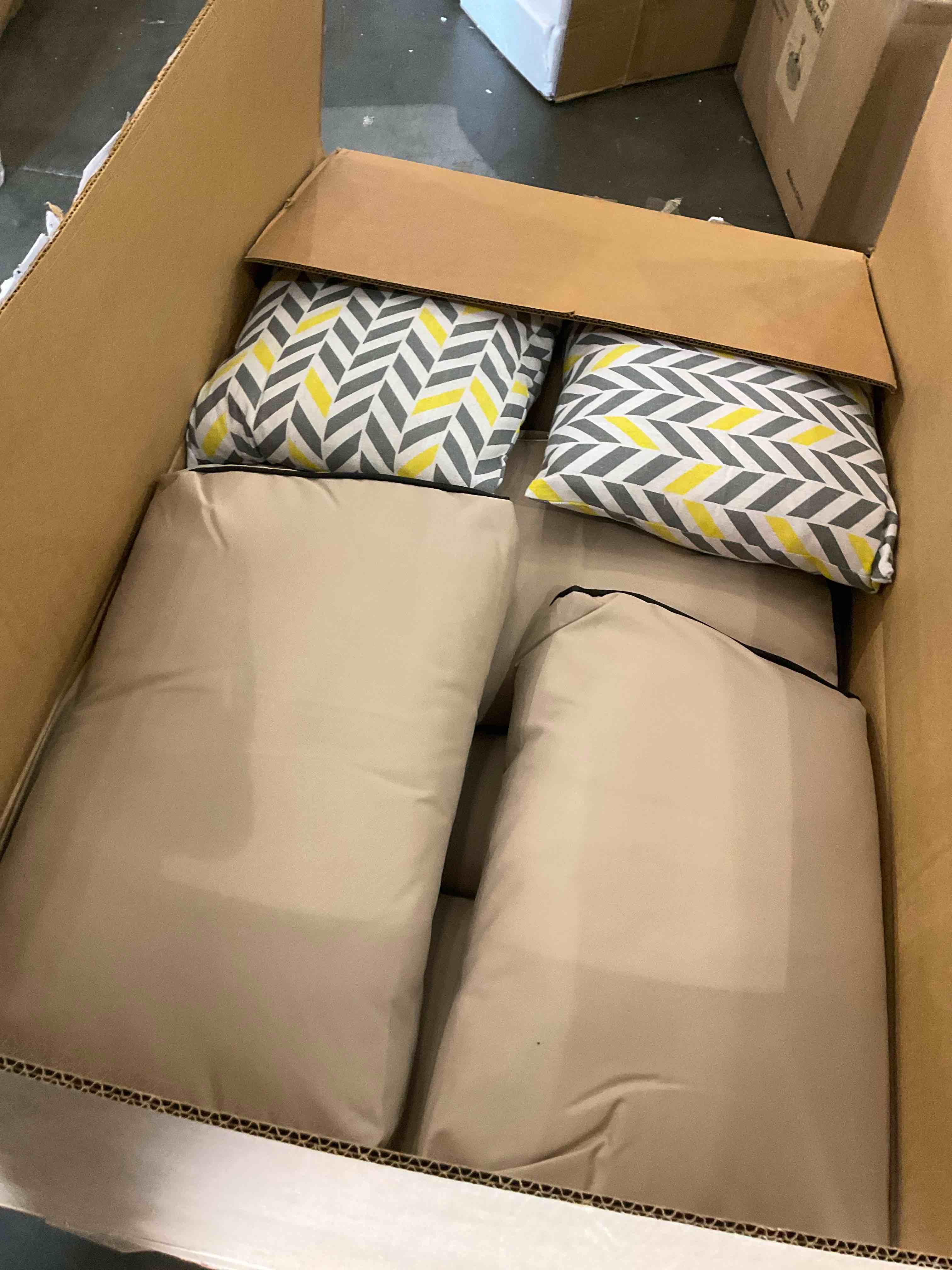 incomplete, Silver Rattan Khaki Cushion Outdoor Seating Group -Two Armless Chairs And An Ottoman