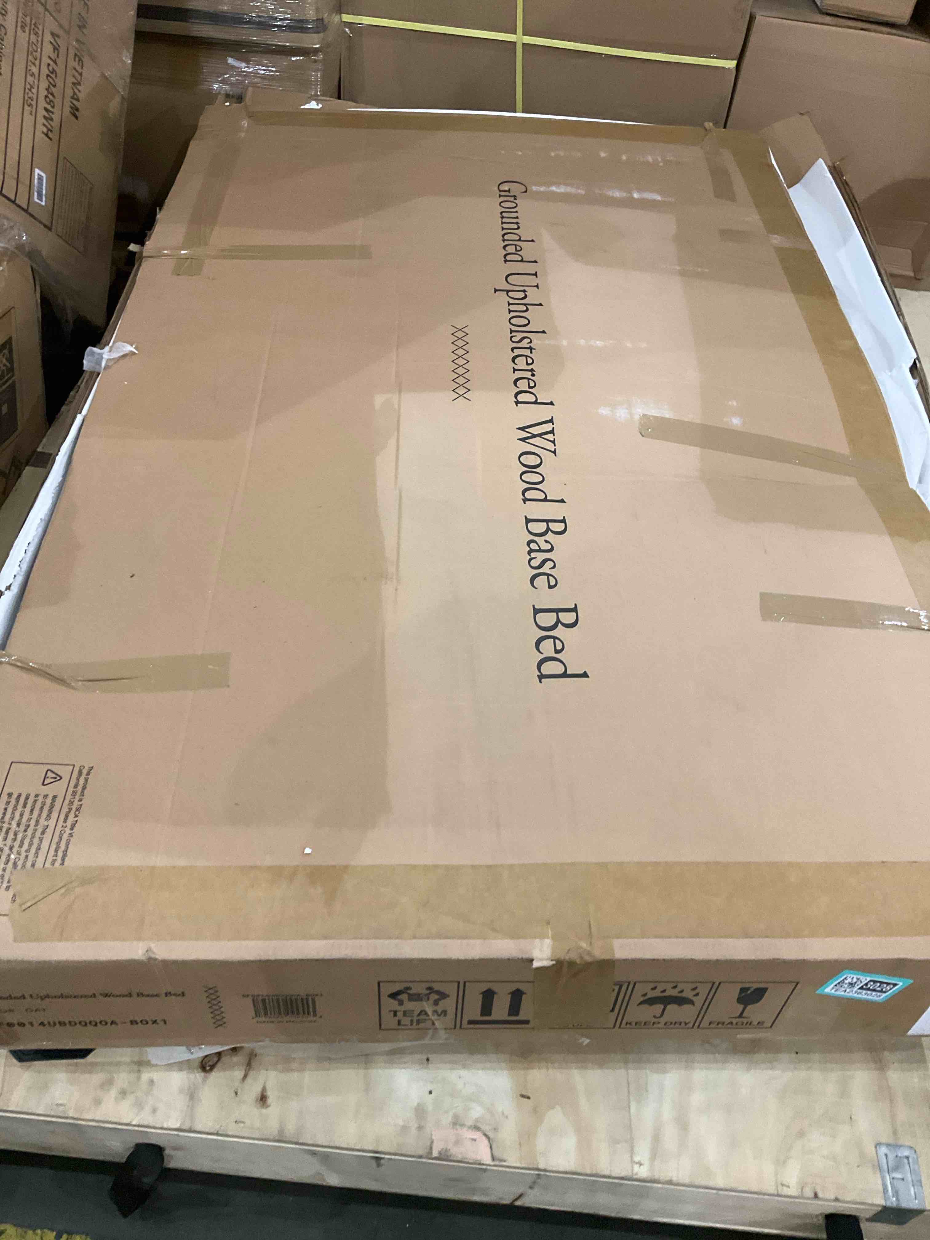grounded upholstered wood base bed frame Box 1 