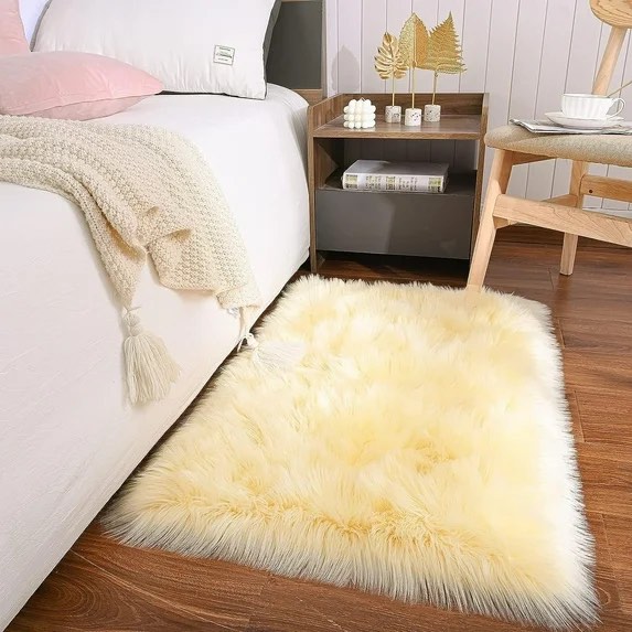 Pale Yellow Area Rug, Shay Carpet For Girls Boys Room,Furry Rug For
