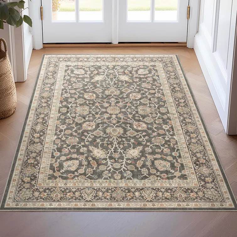 dyrk rome vintage oriental persian pastel charcoal brown rug