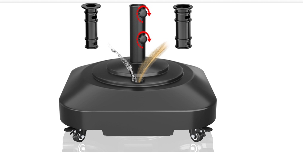 Patio Umbrella Base Heavy Duty with Wheels, Max 125lb Fillable Umbrella Stand Mobile Square Market Stand, Windproof Outdoor Umbrella Holder for Deck, Poolside, Lawn, Fits Muti Sized Umbrellas Large