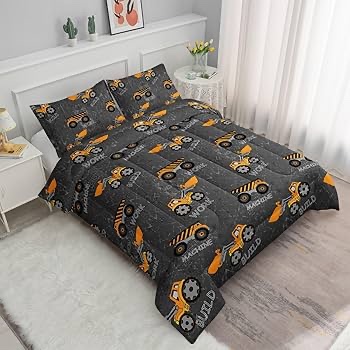 Construction Truck Comforter Set for Boys Kids Children,Machinery Excavators Vehicles Tractor Bedding Set with 1 Comforter and 2 Pillowcases(Brown Truck Twin) Twin 68x86''