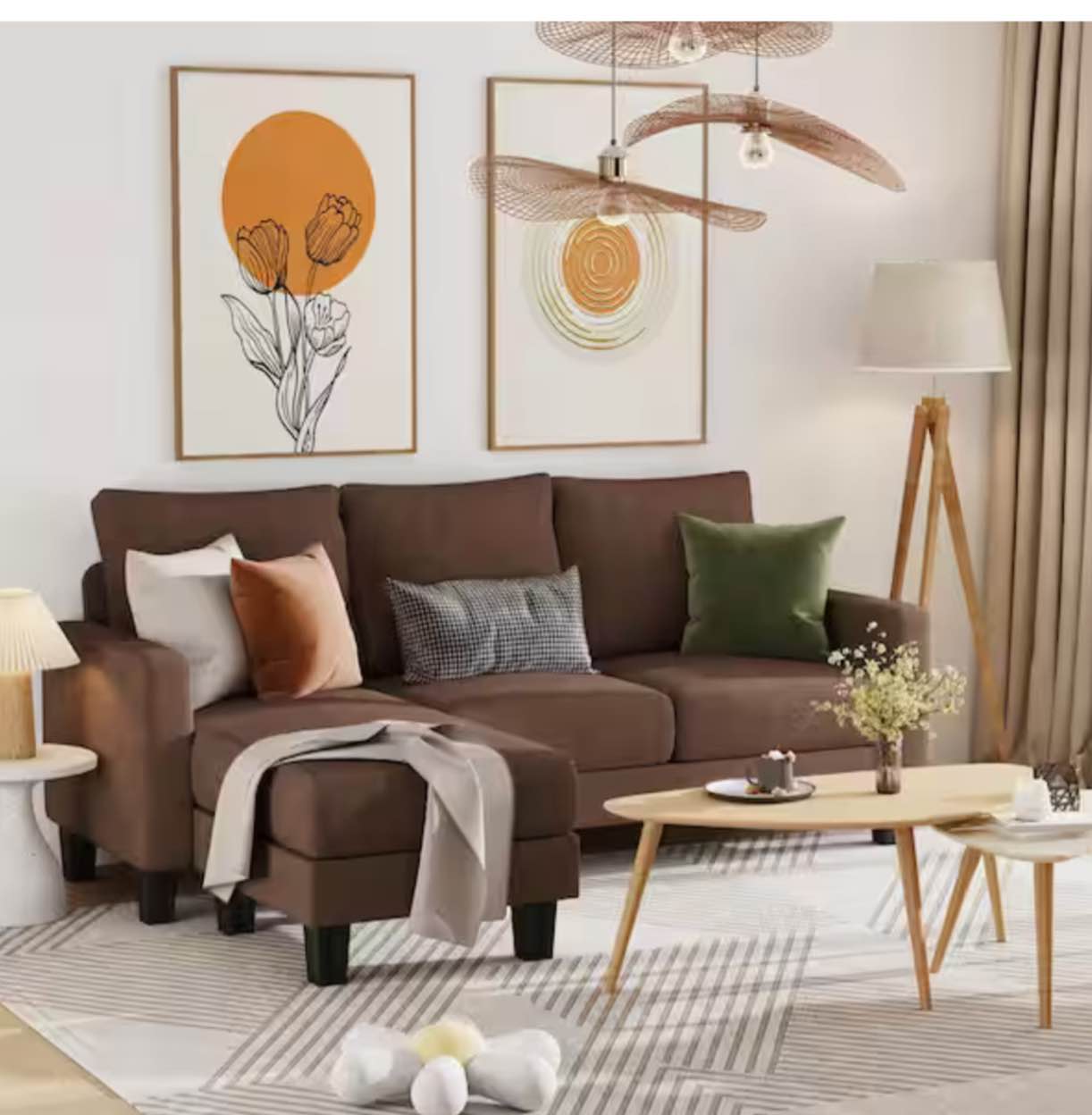( similar incomplete ) 70 in. Classic L-Shaped Sectional Sofa Reversible Linen Sectional Sofa in Brown with Chaise