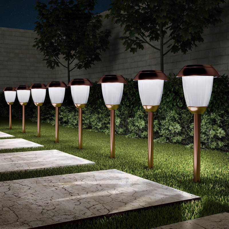 8 Solar Outdoor Lights - 16-Inch-Tall Stainless-Steel Stake Lights for Gardens, Walkways, Driveways, Landscapes, and Patios by Pure Garden