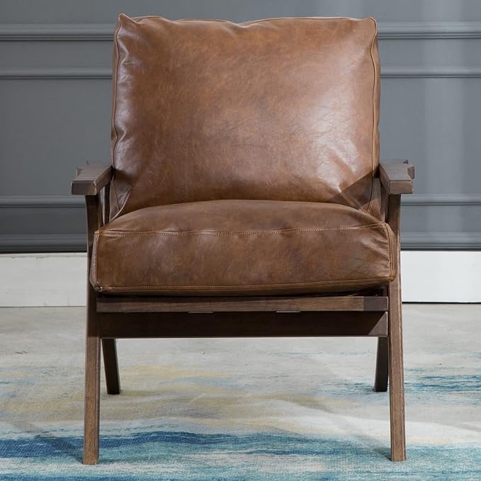( similar ) Guyou Mid Century Modern Accent Chairs Set of 1 Retro PU Leather Arm Chair with Detachable Cushion, Upholstered Single Lounge Chair with Wood Frame for Living Room Bedroom Fireplace (Dark Brown,1PCS)