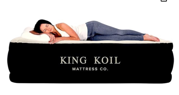King Koil Pillow Top Plush Full Size Air Mattress with Built-in Pump for Home, Camping & Guests, 16" Inflatable Airbed Luxury Double High Adjustable Blow Up Bed, Waterproof, 1-Year Warranty