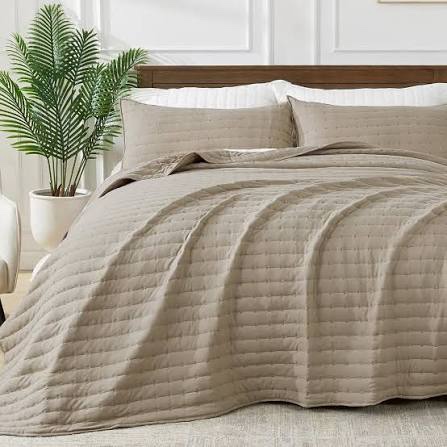 evergrace cross stitch pre-washed cotton quilt bedding set queen size, oversized 3 pieces lightweight bedspread coverlet for all season, with 2 matching shams, taupe, 92"x96